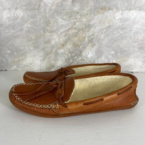 Orvis By Gokey Brown Leather Moccasin Style Slippers Men\'s 10 D Shearling Lined main image 9